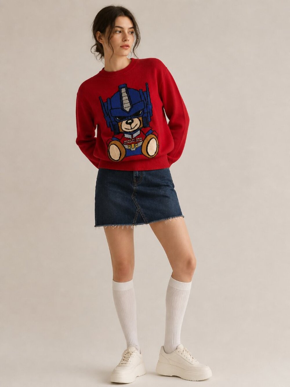 Moschino Couture Optimus Prime Teddy Bear Wool Sweater Red Size M